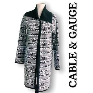 Cable and Gauge Womens Size L Black White Patterned Sweater Duster Cardigan